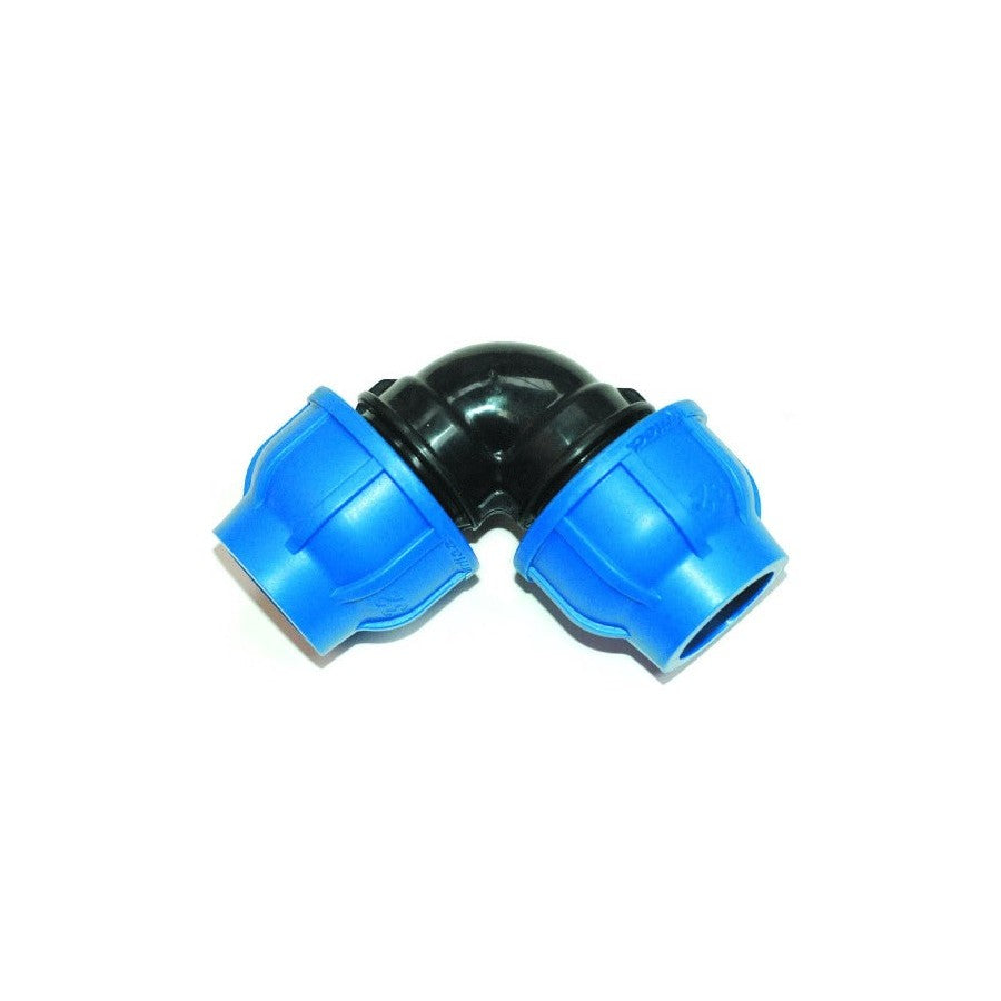 Blue and black compression elbow fitting